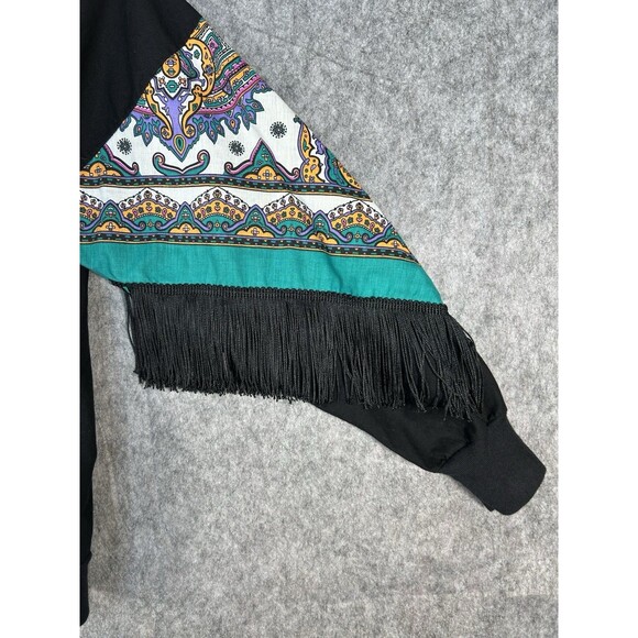 Vintage HAZELWOOD SOUTHWESTERN Fashion Aztec Shirt 90's Fringe Beaded Size M - Picture 5 of 11